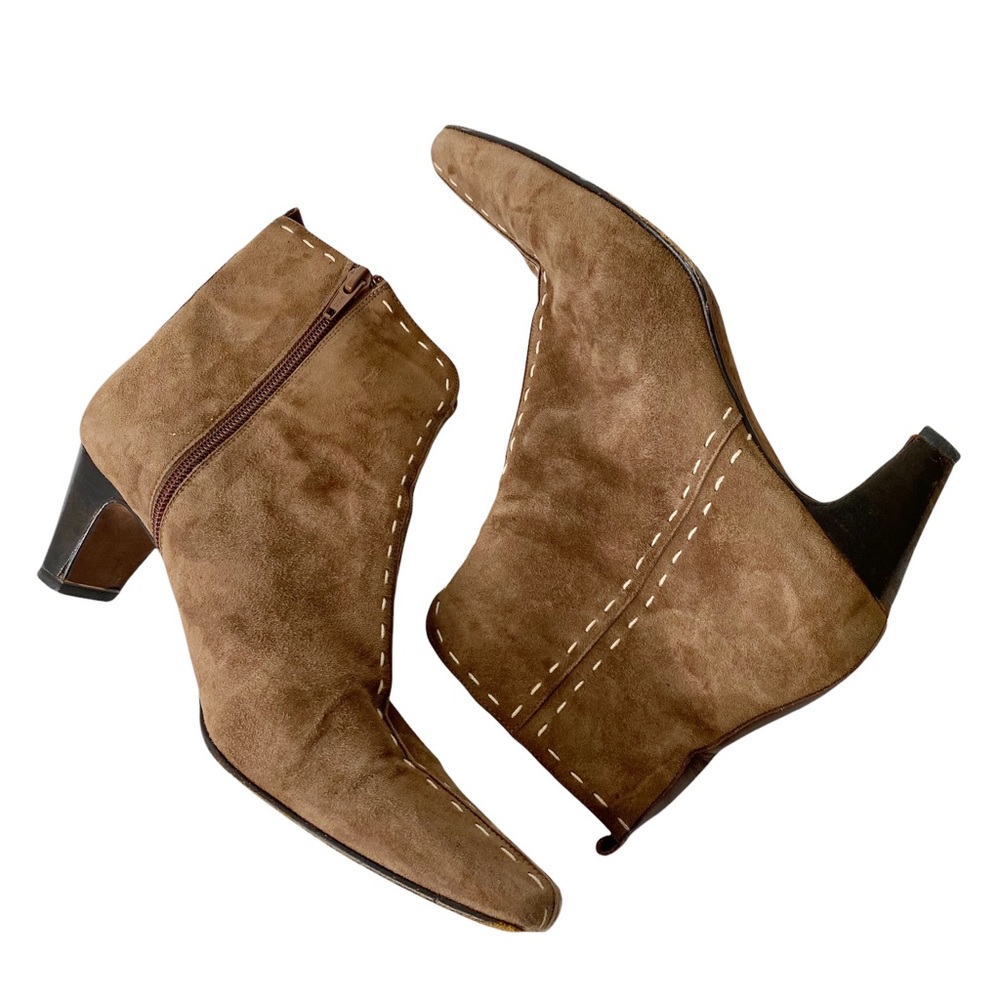 Donald J. Pliner Suede Stitch Booties Red Interior Square Toe Size 9